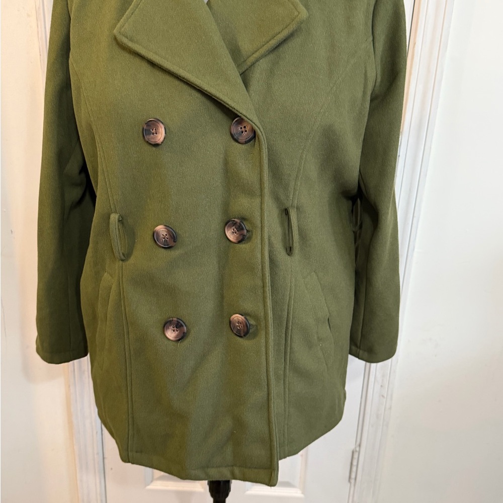 Me Jane Olive Green Double-Breasted Peacoat